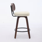 Swivel Bar Stools Set of 2, 26' Upholstered Faux Leather Counter Height Barstools with Walnut Back & Bentwood Legs, Mid Century Modern Bar Chairs Island Stools for Kitchen Counter, Beige PU, SW1864BG