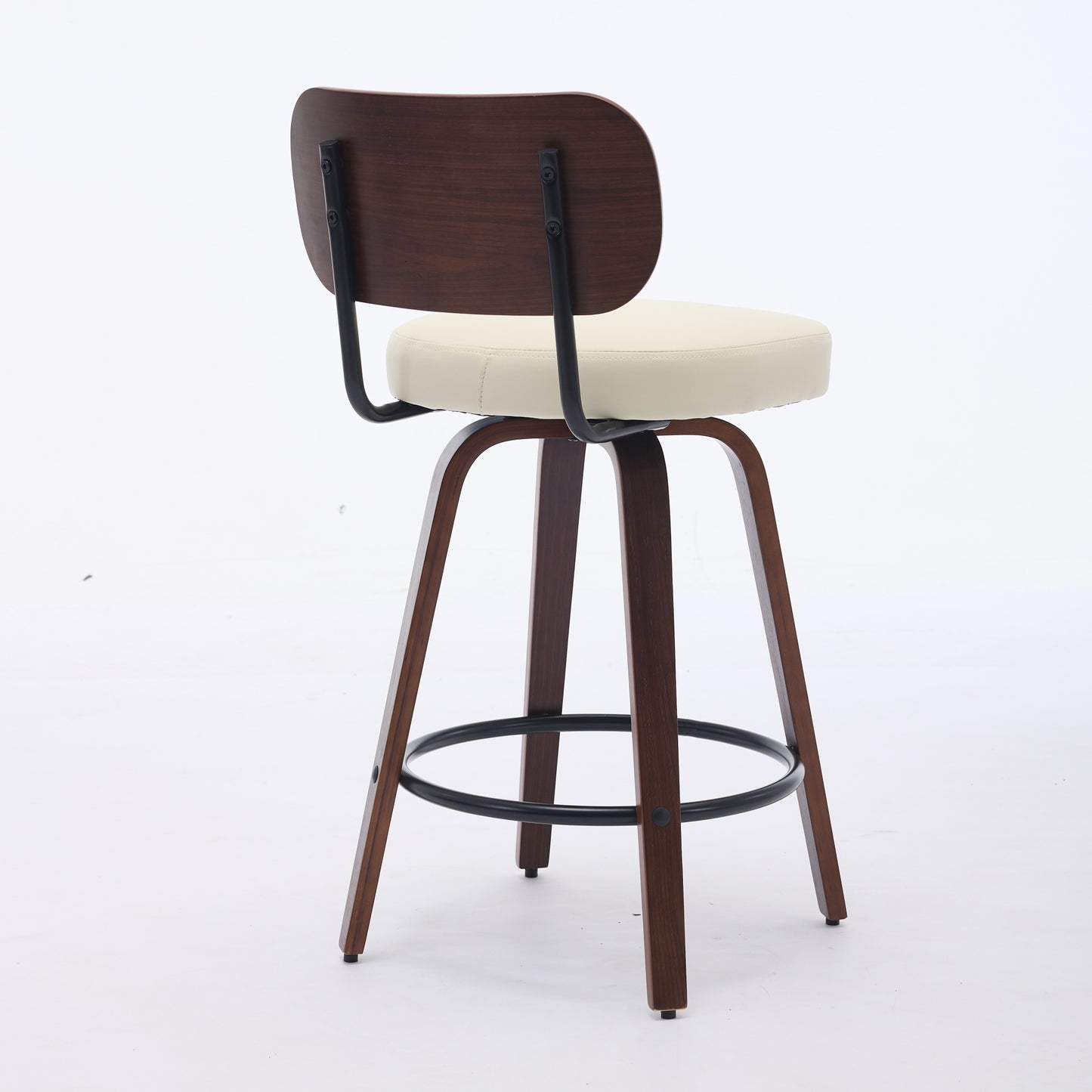 Swivel Bar Stools Set of 2, 26' Upholstered Faux Leather Counter Height Barstools with Walnut Back & Bentwood Legs, Mid Century Modern Bar Chairs Island Stools for Kitchen Counter, Beige PU, SW1864BG