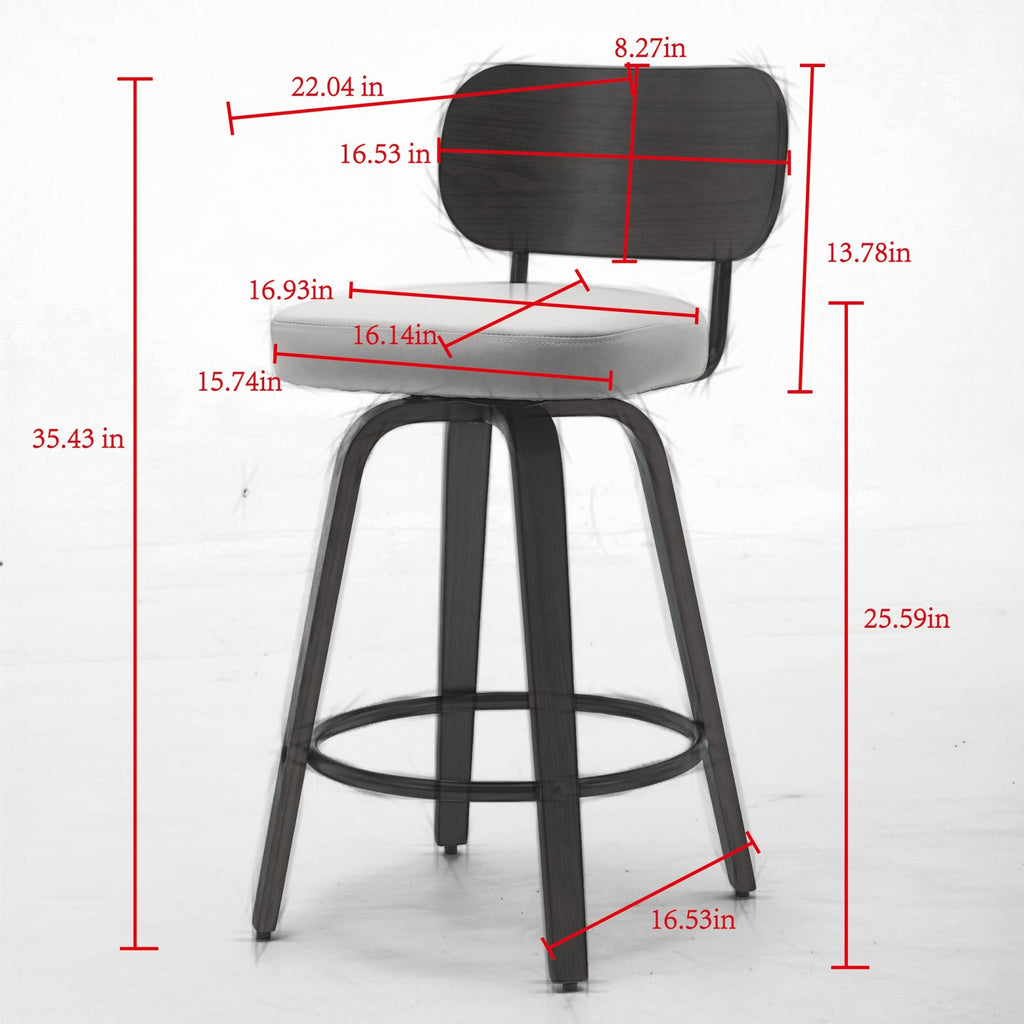 Swivel Bar Stools Set of 2, 26' Upholstered Faux Leather Counter Height Barstools with Walnut Back & Bentwood Legs, Mid Century Modern Bar Chairs Island Stools for Kitchen Counter, Beige PU, SW1864BG