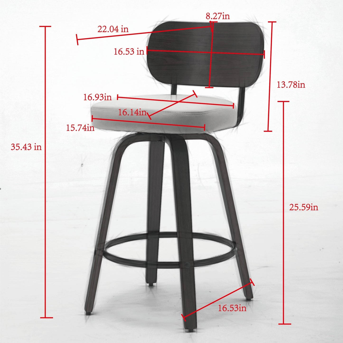 Swivel Bar Stools Set of 2, 26' Upholstered Faux Leather Counter Height Barstools with Walnut Back & Bentwood Legs, Mid Century Modern Bar Chairs Island Stools for Kitchen Counter, Beige PU, SW1864BG