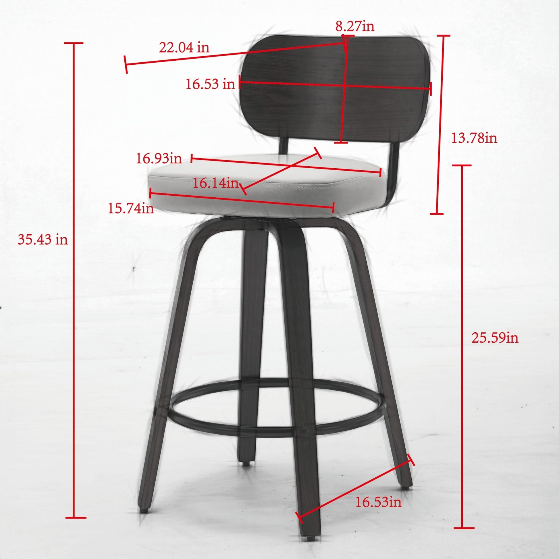 Swivel Bar Stools Set of 2, 26' Upholstered Faux Leather Counter Height Barstools with Walnut Back & Bentwood Legs, Mid Century Modern Bar Chairs Island Stools for Kitchen Counter, Beige PU, SW1864BG