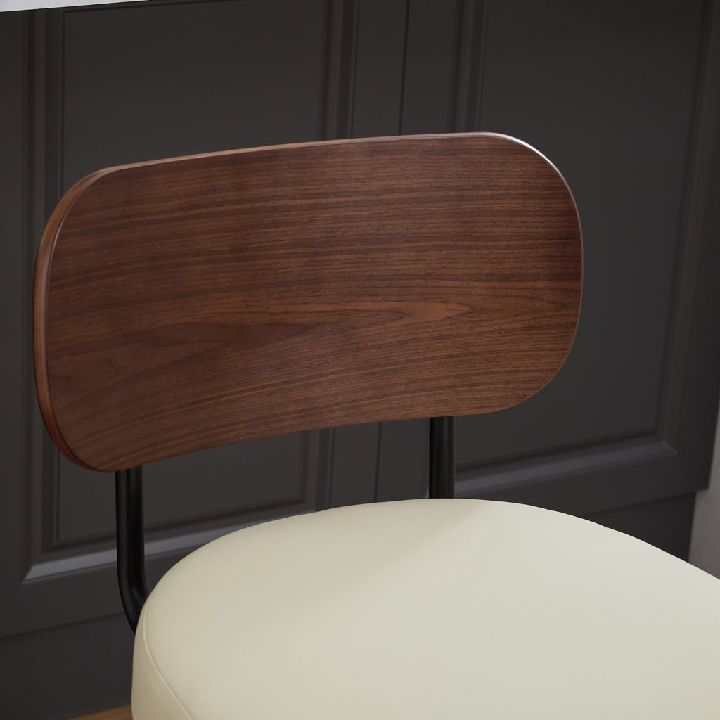 Swivel Bar Stools Set of 2, 26' Upholstered Faux Leather Counter Height Barstools with Walnut Back & Bentwood Legs, Mid Century Modern Bar Chairs Island Stools for Kitchen Counter, Beige PU, SW1864BG