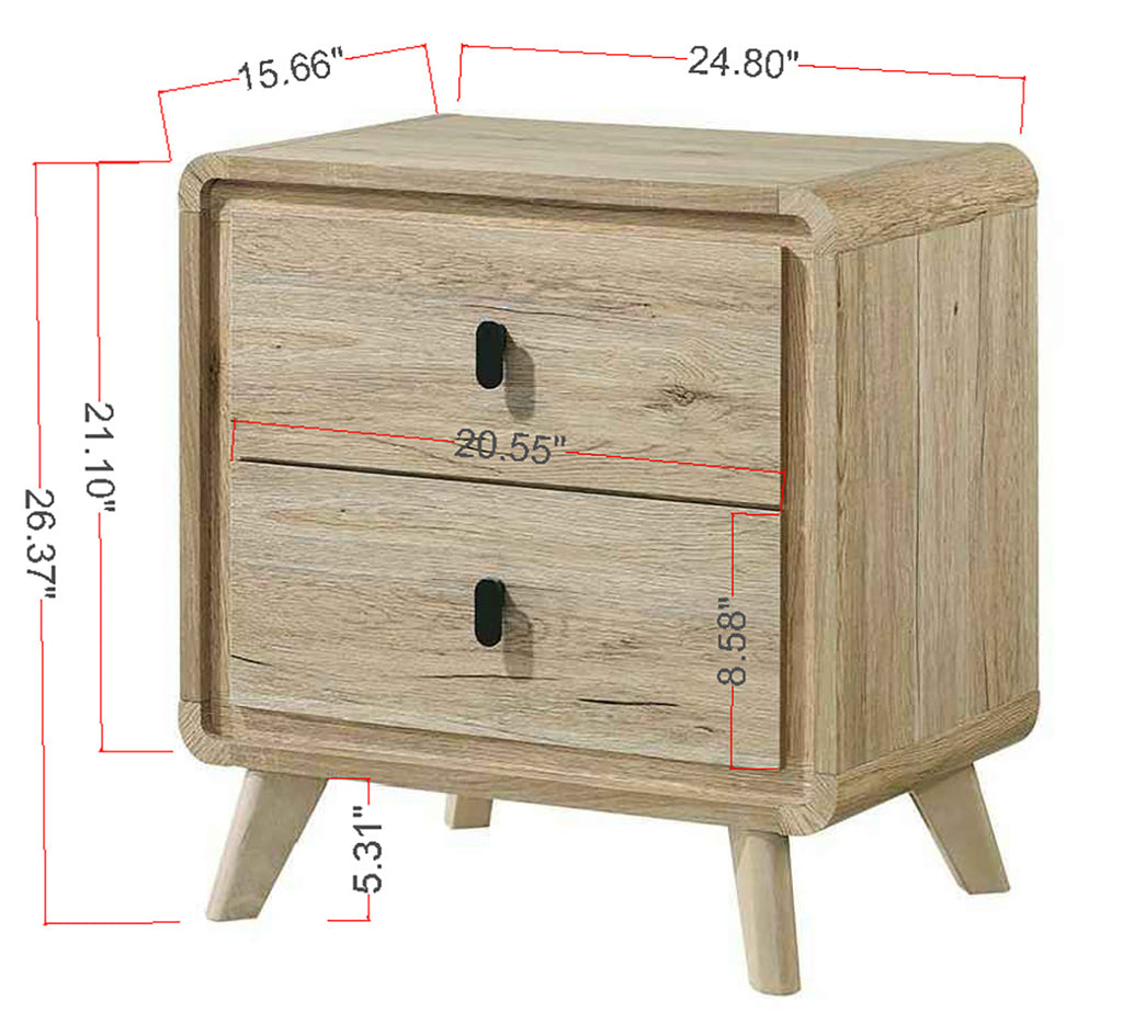 1pc Mid-century Natural Textures Warm, Wood-inspired Finish Ample Drawer Space Two Drawers Nightstand Storage Wooden Furniture
