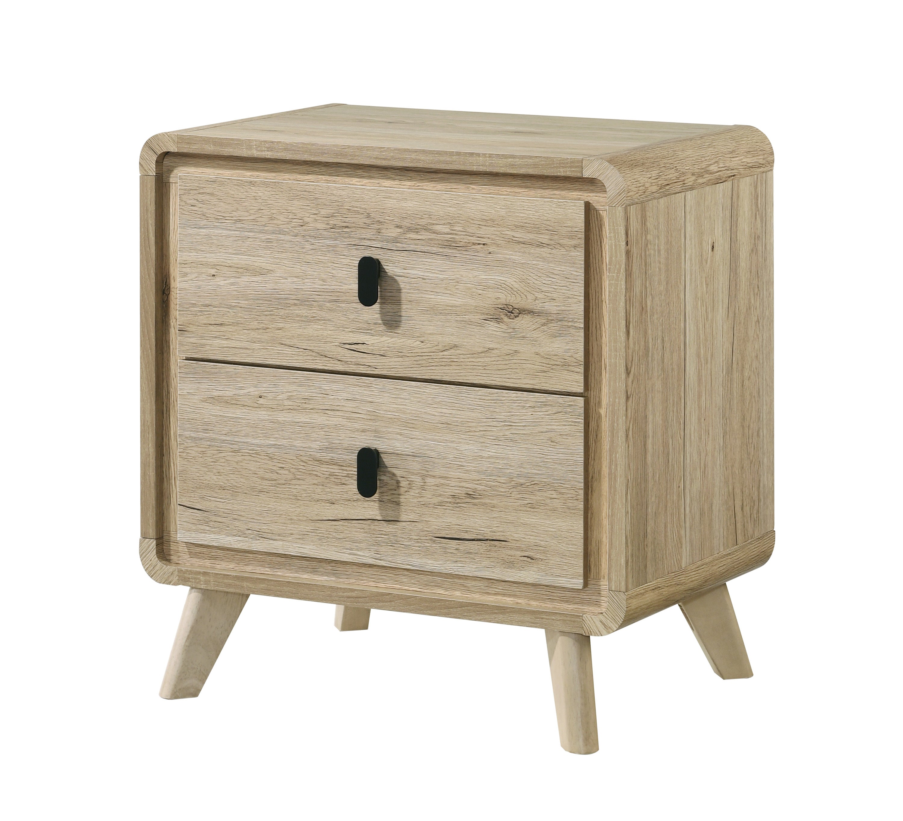 1pc Mid-century Natural Textures Warm, Wood-inspired Finish Ample Drawer Space Two Drawers Nightstand Storage Wooden Furniture