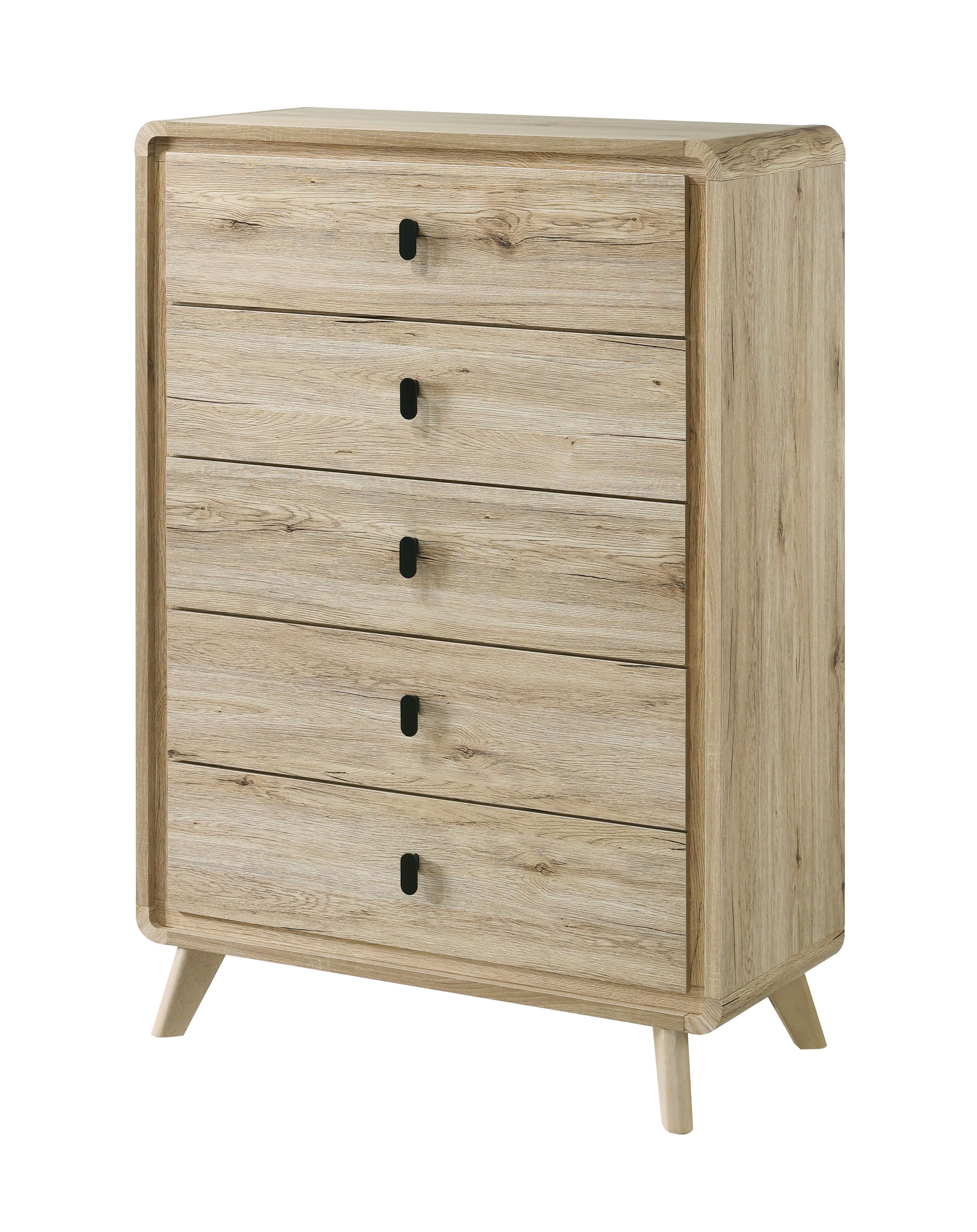 1pc Mid-century Natural Textures Warm, Wood-inspired Finish Ample Drawer Space Five Drawers Tall Chest Storage Wooden Furniture Beige Color