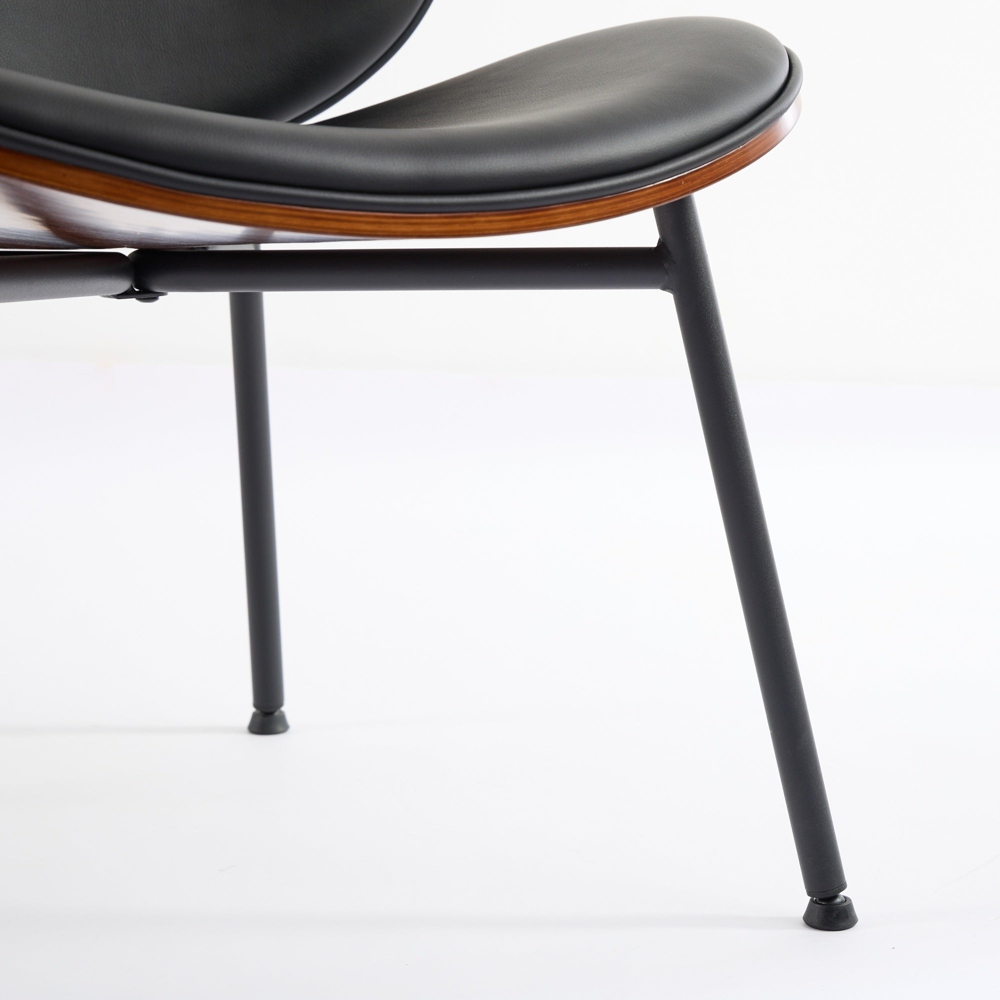 Mid-Century Modern Shell Chair Single Side Chair Tripod Black Leather Lounge Chair in Walnut Finish Comfortable Backrest,Black color,SW1871BK