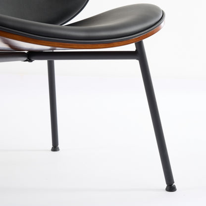 Mid-Century Modern Shell Chair Single Side Chair Tripod Black Leather Lounge Chair in Walnut Finish Comfortable Backrest,Black color,SW1871BK