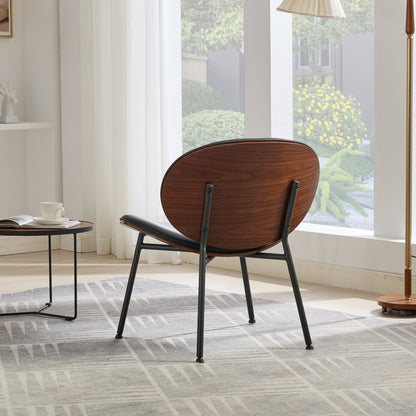 Mid-Century Modern Shell Chair Single Side Chair Tripod Black Leather Lounge Chair in Walnut Finish Comfortable Backrest,Black color,SW1871BK