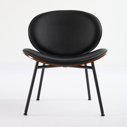 Mid-Century Modern Shell Chair Single Side Chair Tripod Black Leather Lounge Chair in Walnut Finish Comfortable Backrest,Black color,SW1871BK