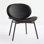 Mid-Century Modern Shell Chair Single Side Chair Tripod Black Leather Lounge Chair in Walnut Finish Comfortable Backrest,Black color,SW1871BK