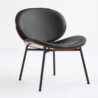 Mid-Century Modern Shell Chair Single Side Chair Tripod Black Leather Lounge Chair in Walnut Finish Comfortable Backrest,Black color,SW1871BK