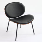 Mid-Century Modern Shell Chair Single Side Chair Tripod Black Leather Lounge Chair in Walnut Finish Comfortable Backrest,Black color,SW1871BK