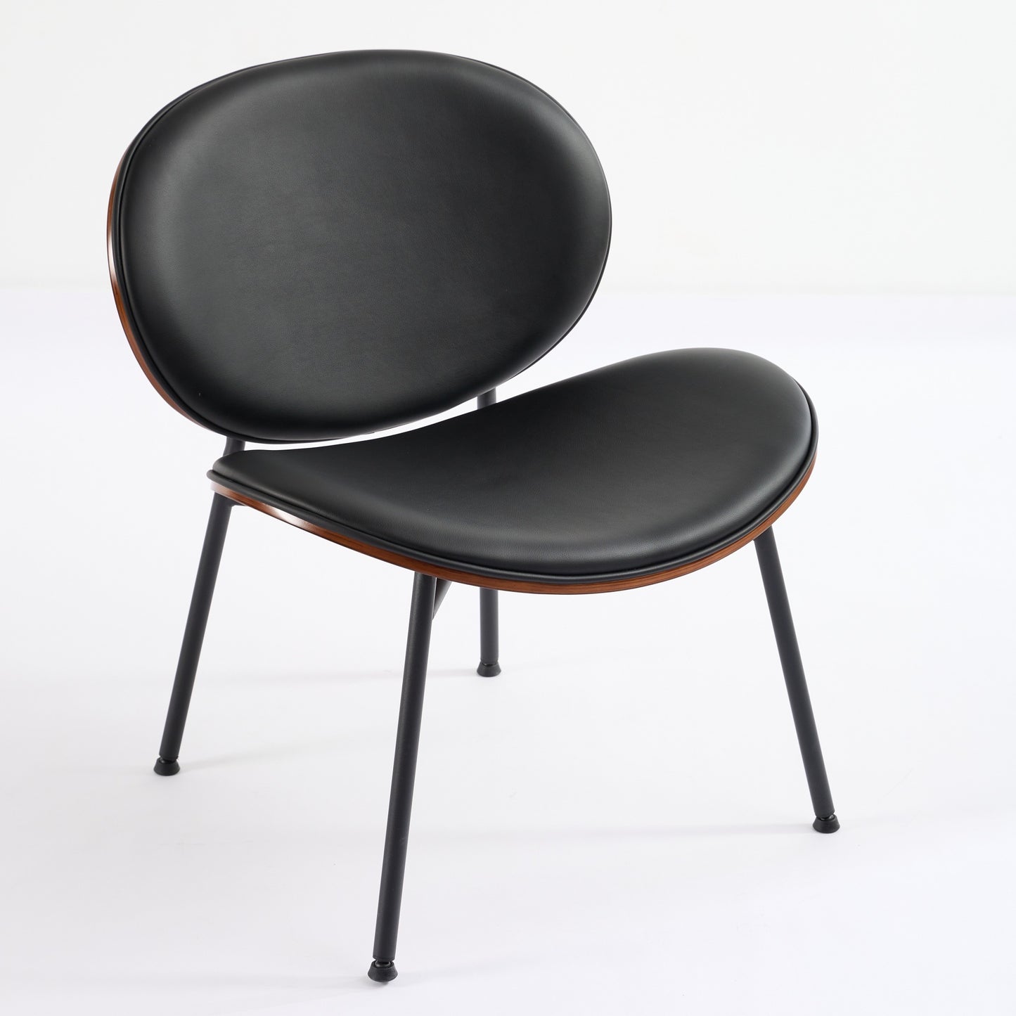 Mid-Century Modern Shell Chair Single Side Chair Tripod Black Leather Lounge Chair in Walnut Finish Comfortable Backrest,Black color,SW1871BK