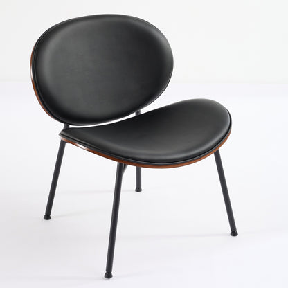 Mid-Century Modern Shell Chair Single Side Chair Tripod Black Leather Lounge Chair in Walnut Finish Comfortable Backrest,Black color,SW1871BK