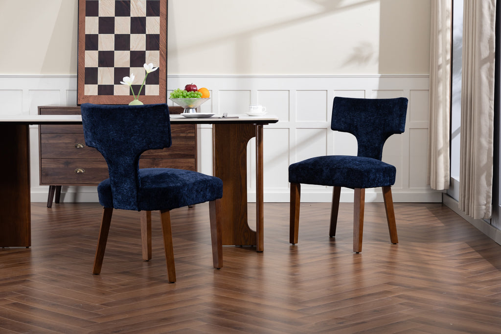 Mid Century Modern Dining Chairs Set of 2, Farmhouse Linen Fabric Upholstered Accent Chair,Kitchen Chairs with Hardwood Frame, Blue Color