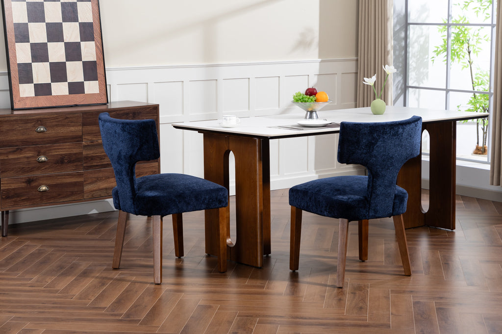 Mid Century Modern Dining Chairs Set of 2, Farmhouse Linen Fabric Upholstered Accent Chair,Kitchen Chairs with Hardwood Frame, Blue Color