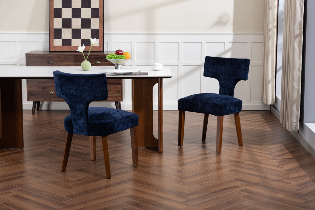 Mid Century Modern Dining Chairs Set of 2, Farmhouse Linen Fabric Upholstered Accent Chair,Kitchen Chairs with Hardwood Frame, Blue Color