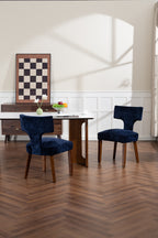 Mid Century Modern Dining Chairs Set of 2, Farmhouse Linen Fabric Upholstered Accent Chair,Kitchen Chairs with Hardwood Frame, Blue Color