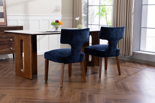 Mid Century Modern Dining Chairs Set of 2, Farmhouse Linen Fabric Upholstered Accent Chair,Kitchen Chairs with Hardwood Frame, Blue Color