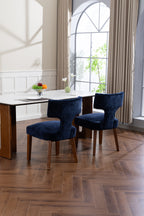 Mid Century Modern Dining Chairs Set of 2, Farmhouse Linen Fabric Upholstered Accent Chair,Kitchen Chairs with Hardwood Frame, Blue Color