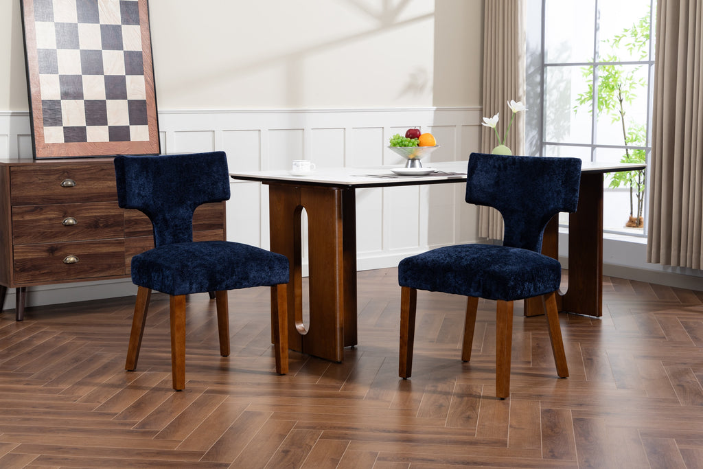 Mid Century Modern Dining Chairs Set of 2, Farmhouse Linen Fabric Upholstered Accent Chair,Kitchen Chairs with Hardwood Frame, Blue Color