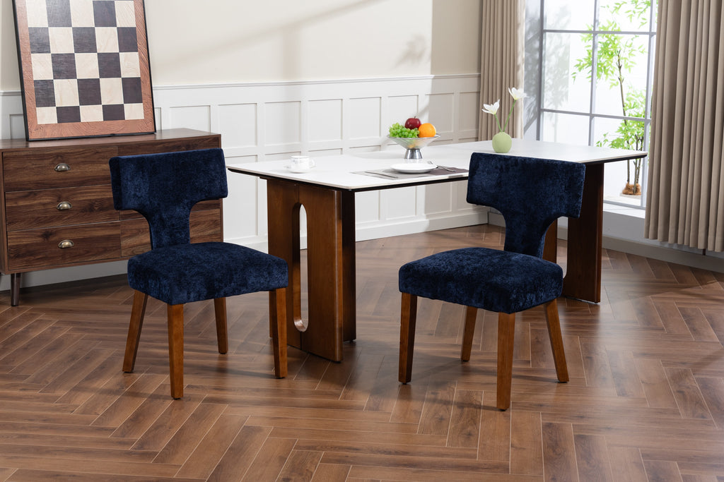 Mid Century Modern Dining Chairs Set of 2, Farmhouse Linen Fabric Upholstered Accent Chair,Kitchen Chairs with Hardwood Frame, Blue Color