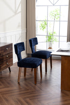 Mid Century Modern Dining Chairs Set of 2, Farmhouse Linen Fabric Upholstered Accent Chair,Kitchen Chairs with Hardwood Frame, Blue Color