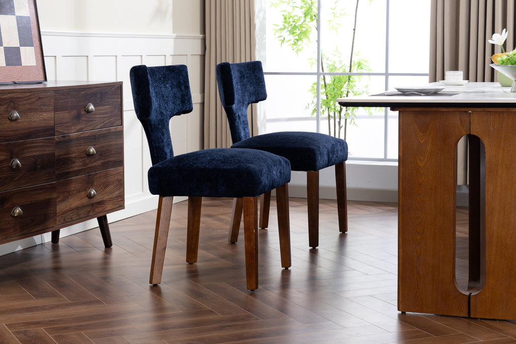 Mid Century Modern Dining Chairs Set of 2, Farmhouse Linen Fabric Upholstered Accent Chair,Kitchen Chairs with Hardwood Frame, Blue Color