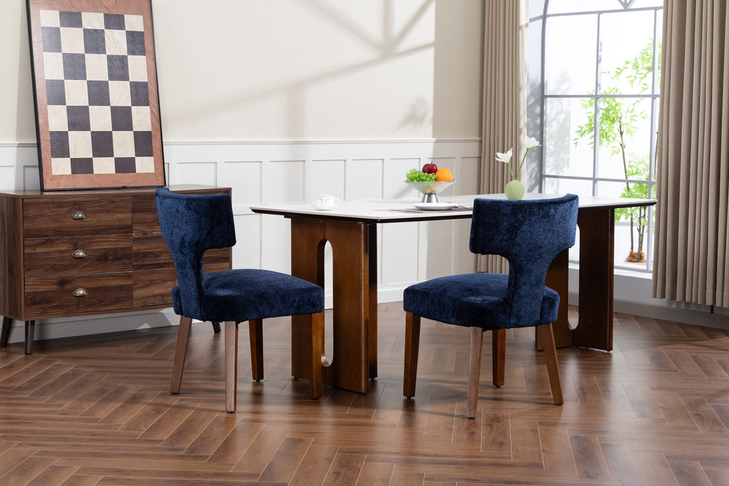 Mid Century Modern Dining Chairs Set of 2, Farmhouse Linen Fabric Upholstered Accent Chair,Kitchen Chairs with Hardwood Frame, Blue Color