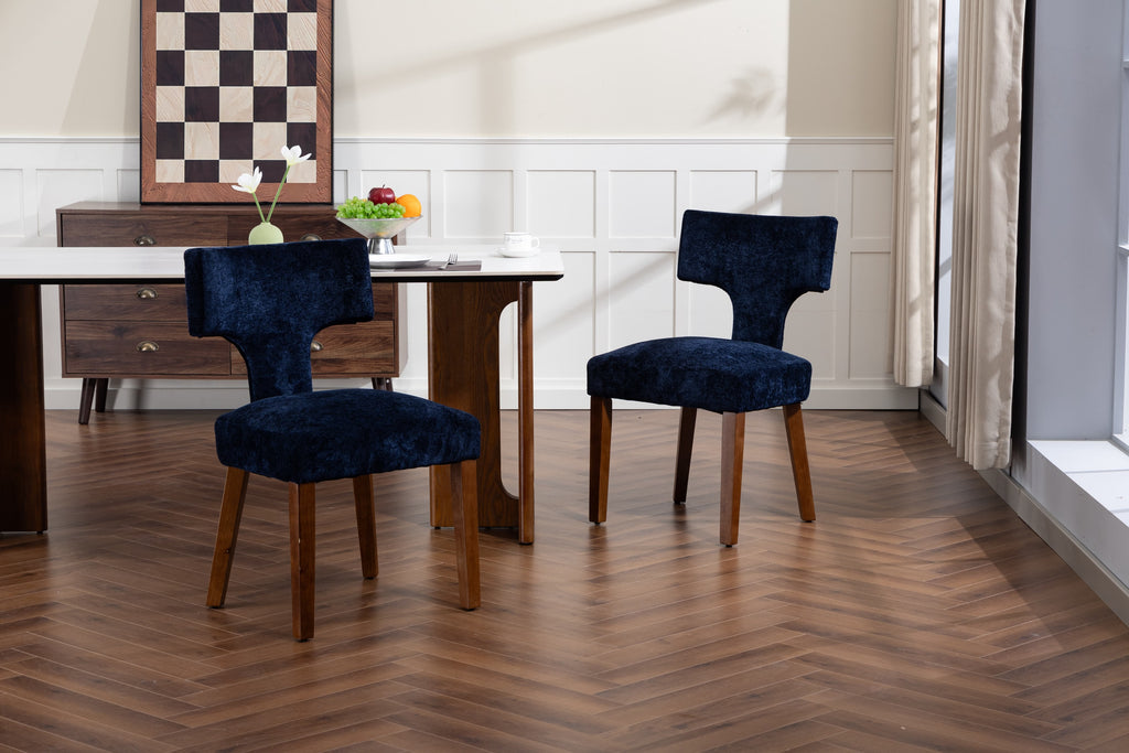 Mid Century Modern Dining Chairs Set of 2, Farmhouse Linen Fabric Upholstered Accent Chair,Kitchen Chairs with Hardwood Frame, Blue Color