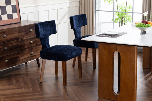 Mid Century Modern Dining Chairs Set of 2, Farmhouse Linen Fabric Upholstered Accent Chair,Kitchen Chairs with Hardwood Frame, Blue Color