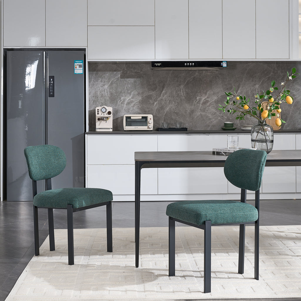 Modern Dining Room Chairs Set of 2, Mid-Century Upholstered Boucle Kitchen Dining Chairs with Black Metal Legs