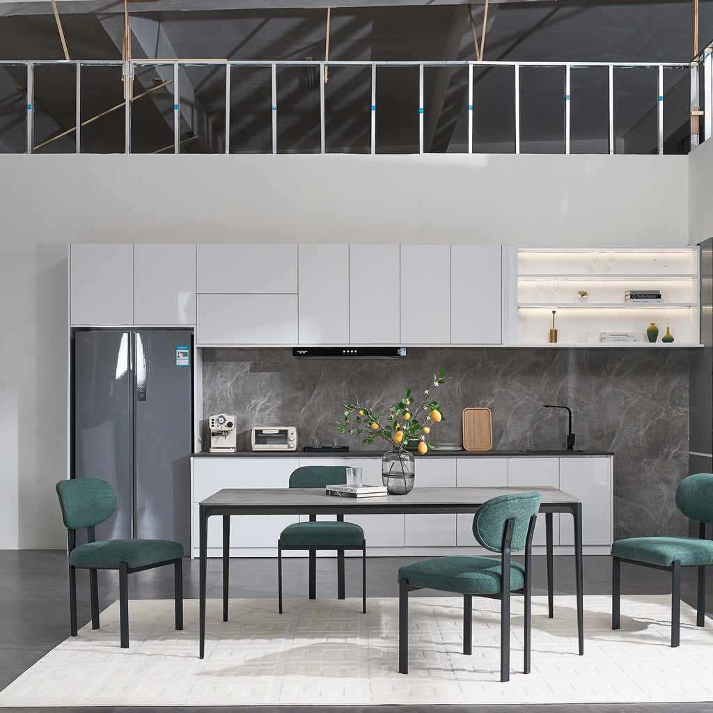 Modern Dining Room Chairs Set of 2, Mid-Century Upholstered Boucle Kitchen Dining Chairs with Black Metal Legs