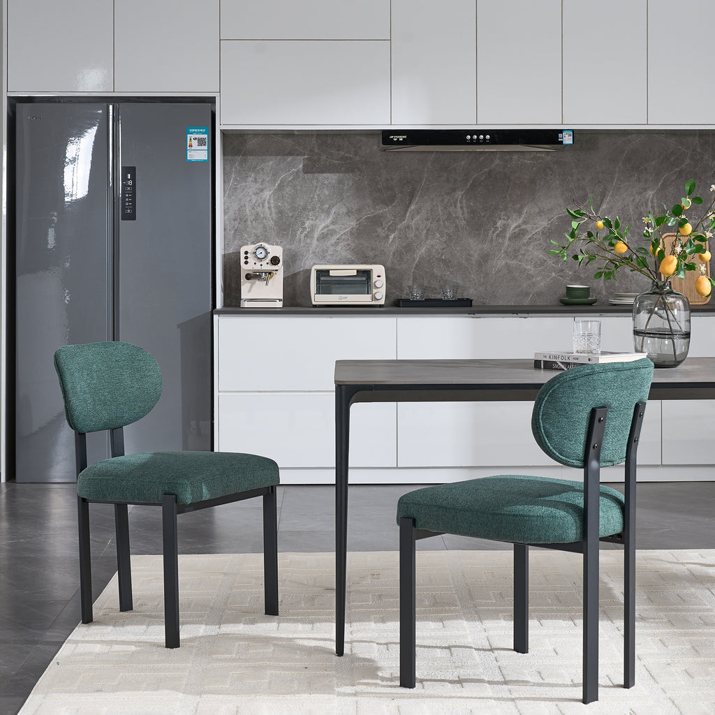 Modern Dining Room Chairs Set of 2, Mid-Century Upholstered Boucle Kitchen Dining Chairs with Black Metal Legs