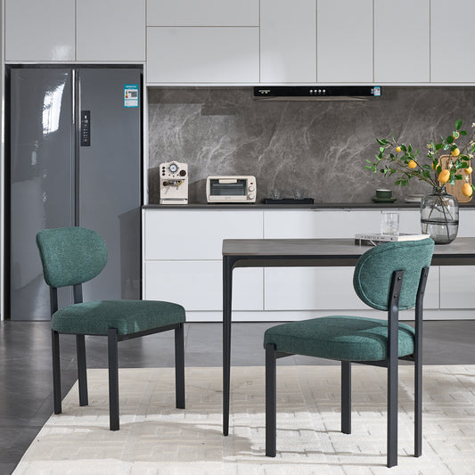 Modern Dining Room Chairs Set of 2, Mid-Century Upholstered Boucle Kitchen Dining Chairs with Black Metal Legs