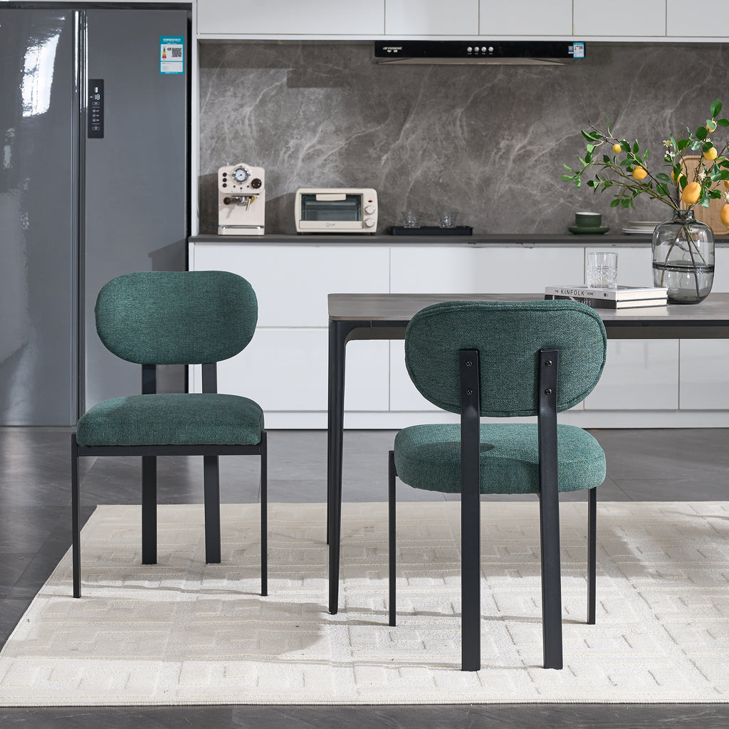 Modern Dining Room Chairs Set of 2, Mid-Century Upholstered Boucle Kitchen Dining Chairs with Black Metal Legs