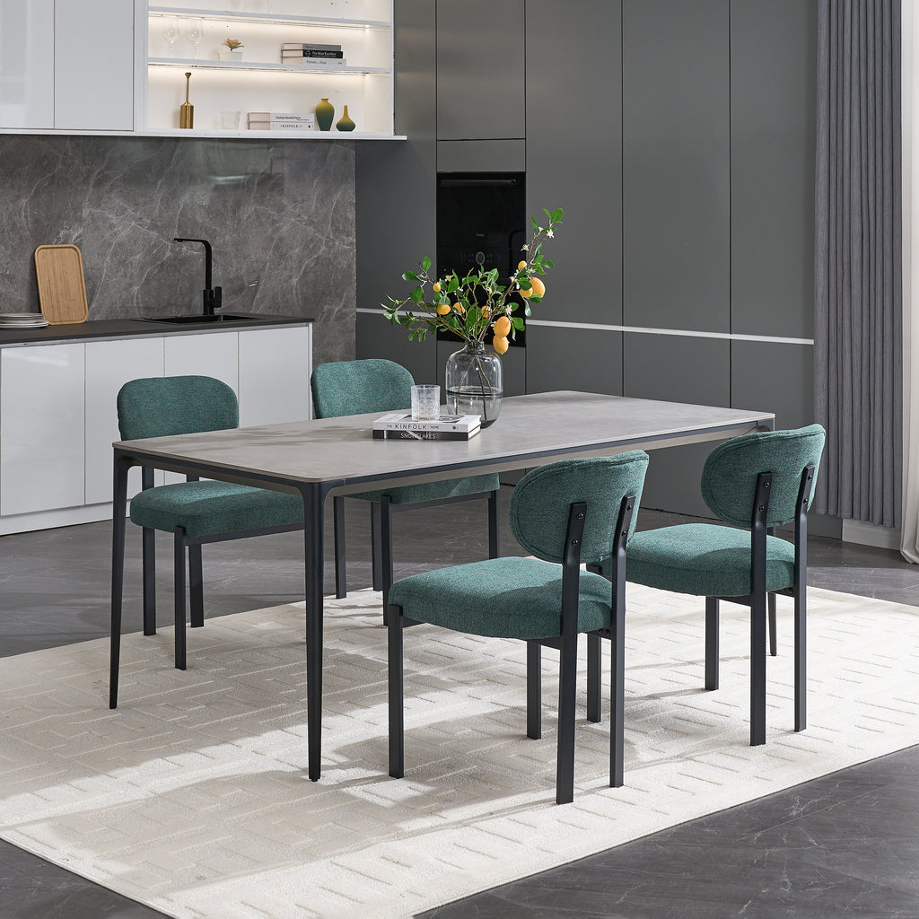 Modern Dining Room Chairs Set of 2, Mid-Century Upholstered Boucle Kitchen Dining Chairs with Black Metal Legs