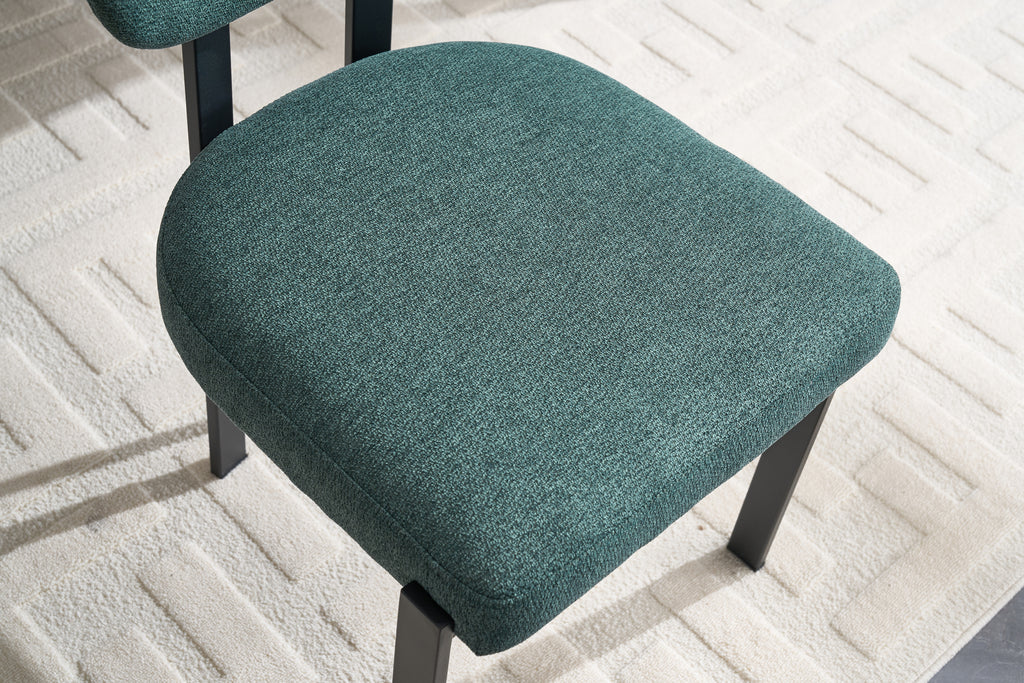 Modern Dining Room Chairs Set of 2, Mid-Century Upholstered Boucle Kitchen Dining Chairs with Black Metal Legs