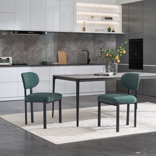 Modern Dining Room Chairs Set of 2, Mid-Century Upholstered Boucle Kitchen Dining Chairs with Black Metal Legs