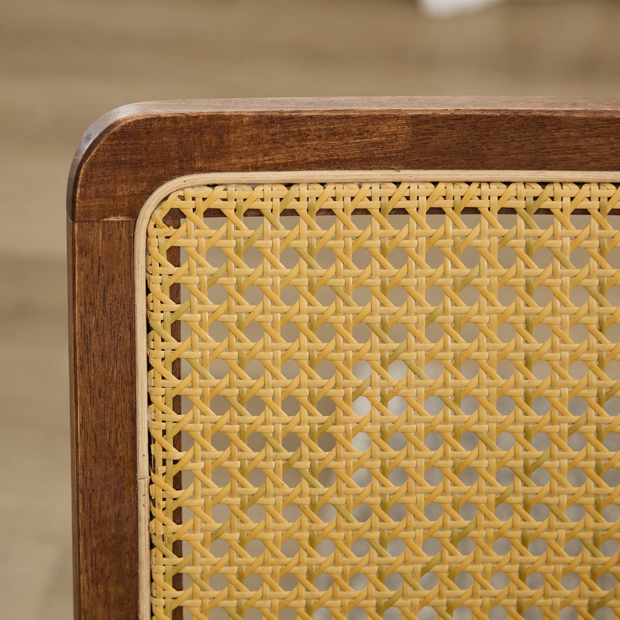 Mid Century Modern Dining Chairs Set of 2, Linen Accent Chairs with Natural Cane Back & Stainless Chrome Base, Famous Breuer Designed Chairs, Upholstered Rattan Kitchen Chairs,Coffee color,SW1851CF