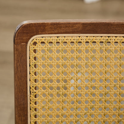 Mid Century Modern Dining Chairs Set of 2, Linen Accent Chairs with Natural Cane Back & Stainless Chrome Base, Famous Breuer Designed Chairs, Upholstered Rattan Kitchen Chairs,Coffee color,SW1851CF