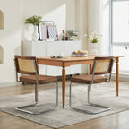 Mid Century Modern Dining Chairs Set of 2, Linen Accent Chairs with Natural Cane Back & Stainless Chrome Base, Famous Breuer Designed Chairs, Upholstered Rattan Kitchen Chairs,Coffee color,SW1851CF