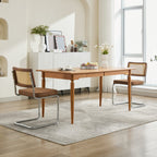 Mid Century Modern Dining Chairs Set of 2, Linen Accent Chairs with Natural Cane Back & Stainless Chrome Base, Famous Breuer Designed Chairs, Upholstered Rattan Kitchen Chairs,Coffee color,SW1851CF