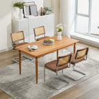 Mid Century Modern Dining Chairs Set of 2, Linen Accent Chairs with Natural Cane Back & Stainless Chrome Base, Famous Breuer Designed Chairs, Upholstered Rattan Kitchen Chairs,Coffee color,SW1851CF