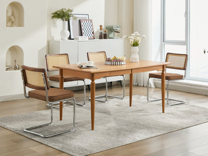 Mid Century Modern Dining Chairs Set of 2, Linen Accent Chairs with Natural Cane Back & Stainless Chrome Base, Famous Breuer Designed Chairs, Upholstered Rattan Kitchen Chairs,Coffee color,SW1851CF