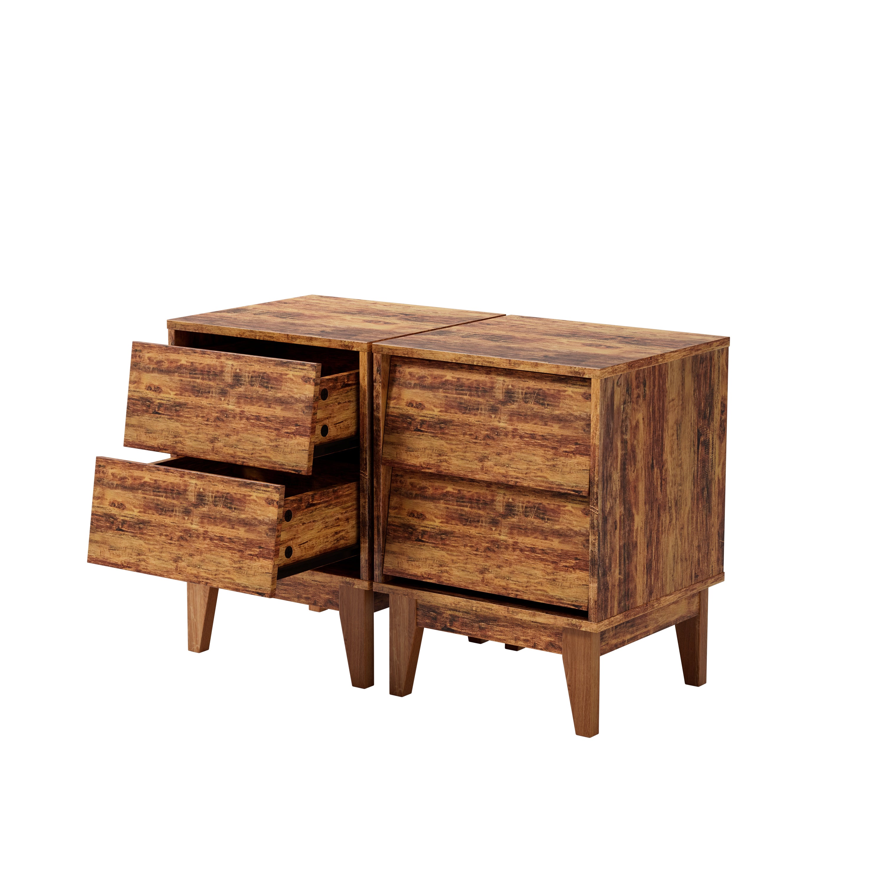 2 Set Nightstands Features Vintage-style and Bevel Design, Bedside Table, Mid Century Modern Nightstand, Night Stand for Bedroom