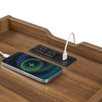 Mid Century Modern Nightstand with Charging Station and LED lights, Night Stand with 2 Drawers, Bedside Tables/End Table for Bedroom or Living Room, Brown Nightstands