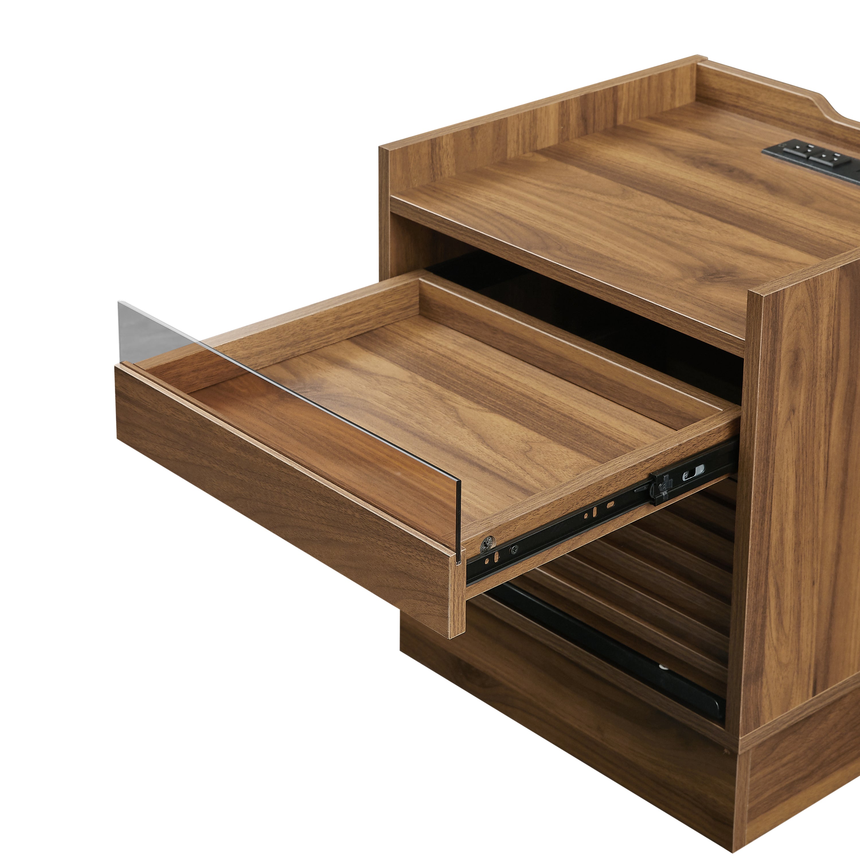 Mid Century Modern Nightstand with Charging Station and LED lights, Night Stand with 2 Drawers, Bedside Tables/End Table for Bedroom or Living Room, Brown Nightstands