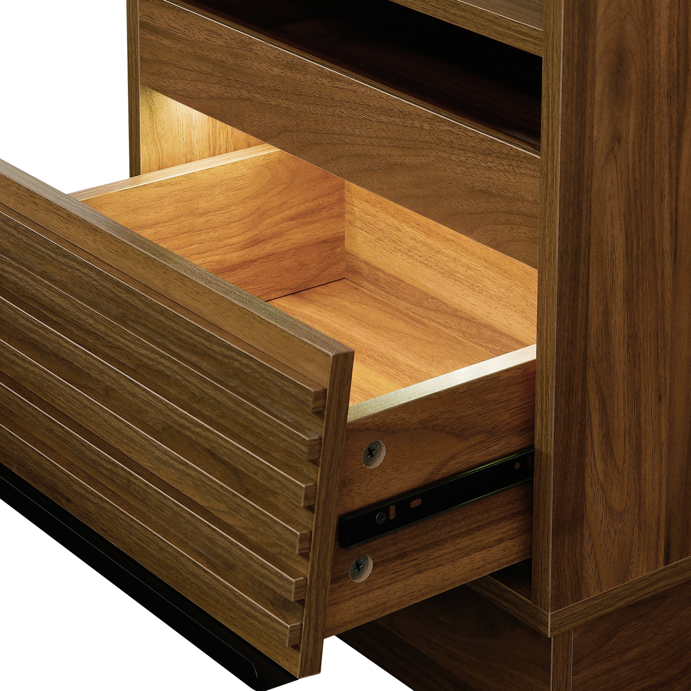 Mid Century Modern Nightstand with Charging Station and LED lights, Night Stand with 2 Drawers, Bedside Tables/End Table for Bedroom or Living Room, Brown Nightstands