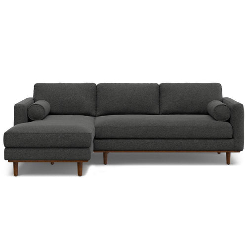 Mid-Century Modern Charcoal Grey Wood Sectional Sofa.